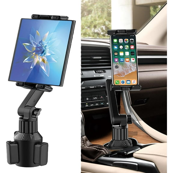 XIHAMA Cup Holder Car Tablet Mount for Car, 360 Adjustable 15" Long 2-Arm Stand Holder for iPad,Samsung Galaxy Tab/Z Fold 4/3, iPhone 15/14/Pro, 4.7-12.9" Tab &Phone