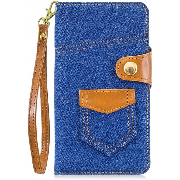 XIHAMA Denim Wallet Phone Case Compatible with iPhone 14 Pro, Exquisite Denim + TPU Material Handbag Wallet Card Holder Beautiful Style Durable Anti-Fall 6.1"