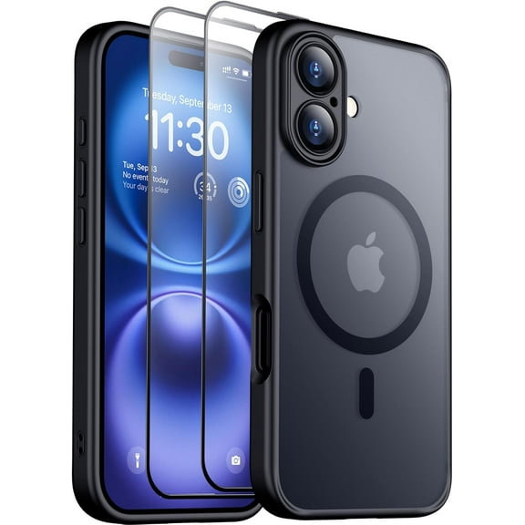 XIHAMA Designed for iPhone 16 Plus  Case, Magnetic Translucent [2+Full Coverage Tempered Glass Screen Protector] [Full Camera Protection] Anti-Fingerprint Anti-Scratch for iPhone16 Plus 6.7