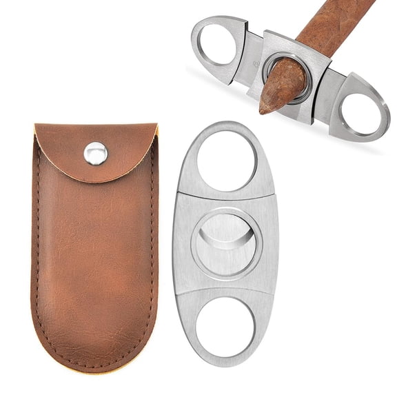 XIHAMA Double-edged cigar cutter - 1 piece, precise, with leather storage bag