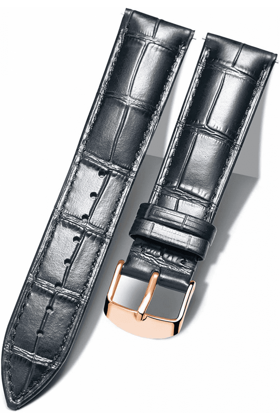 Genuine Leather Replacement Watch Band Multicolor Waterproof for Men Women, GR-Black (15mm)