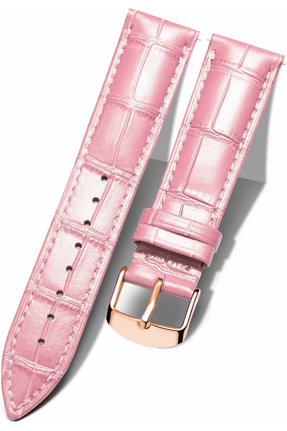 Genuine Leather Replacement Watch Band Multicolor Waterproof for Men Women, GR-Pink (15mm)