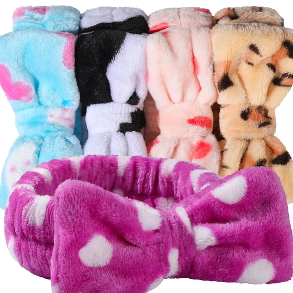 XIHAMA Hairband, 5pcs Makeup Headband with Removable Bow, Spa Headband for Washing Face, Makeup, Shower, Microfiber Headband for Girls Women Gift