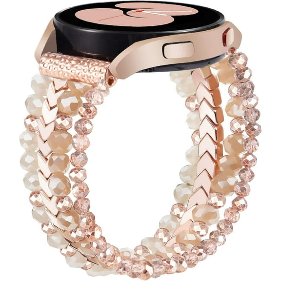 XIHAMA Handmade Bohemian Crystal Beaded Bracelet for Samsung Galaxy Watch 7/6/5/4/Active2/Classic & More 40-47mm | Adjustable Elastic Strap with Natural Stones | Women's Jewelry Gift
