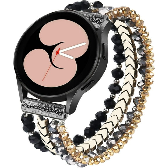 XIHAMA Handmade Bohemian Crystal Beaded Bracelet for Samsung Galaxy Watch 7/6/5/4/Active2/Classic & More 40-47mm | Adjustable Elastic Strap with Natural Stones | Women's Jewelry Gift