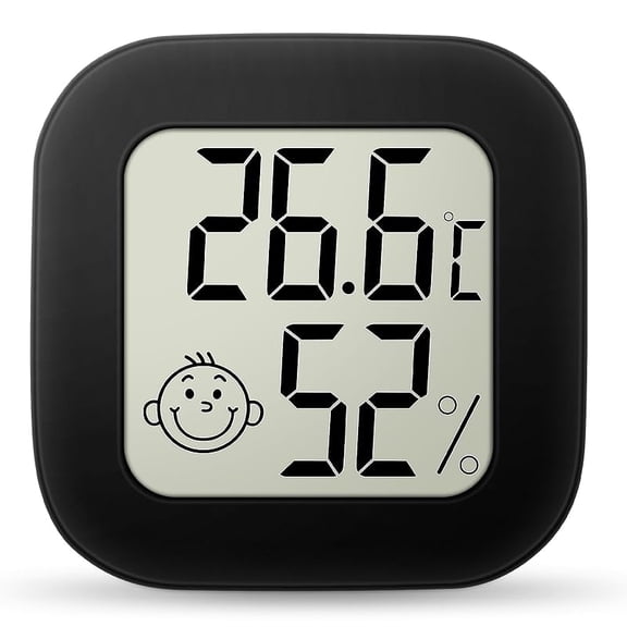 XIHAMA Indoor Thermometer Hygrometer - 1 Piece, Mini LCD Temperature and Humidity Monitor for Rooms - Black