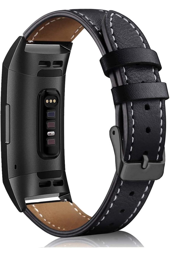 Leather Band Compatible for Fitbit Charge 3/ Charge 4, Replacement Genuine Leather Bands for Women Men