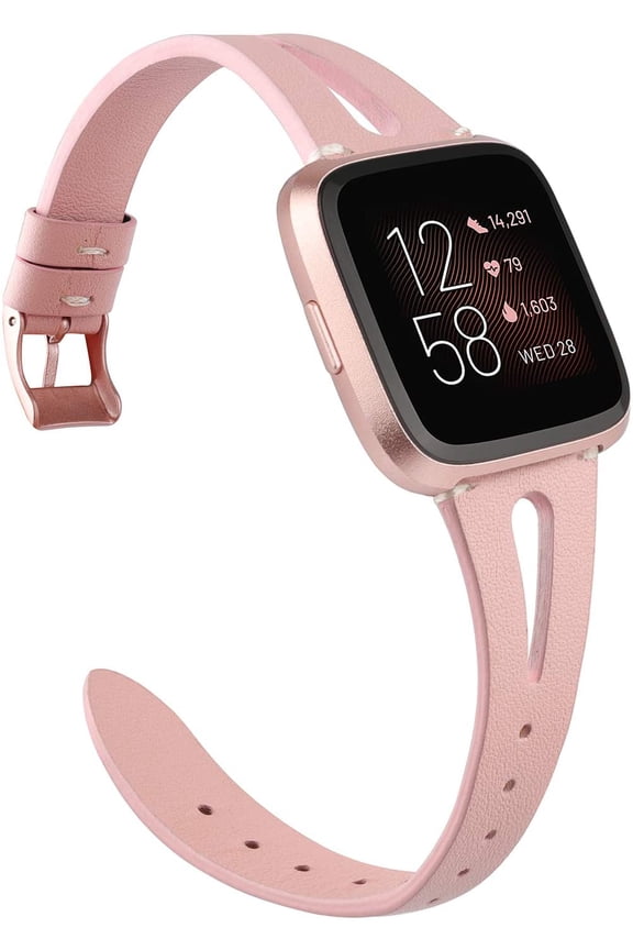 Leather Strap Compatible with Fitbit Versa/Versa 2/Versa Lite/Versa SE Bands for Women Men Genuine Leather Breathable Wristbands with Ventilated Hole Replacement