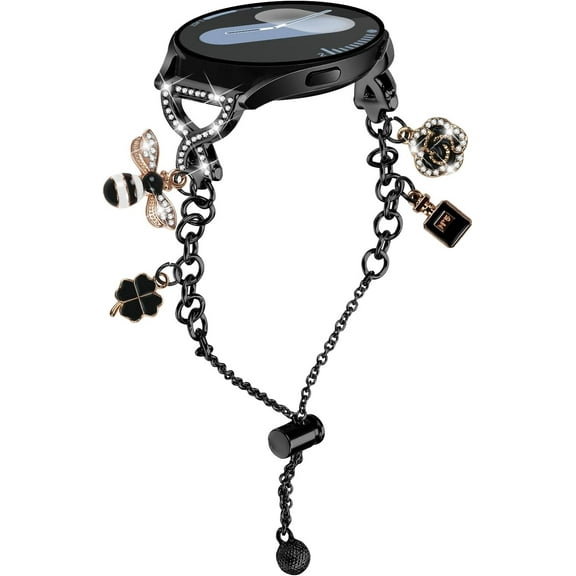 XIHAMA Metal Band Compatible for Samsung Galaxy Watch7/FE/5/6/4 40mm 44mm/5 Pro 45mm/Watch 4/6 Classic 42mm 46mm 43mm 47mm/Active2, 20mm X-Shape Bling Diamond Chain Strap with Cute Pendants Women