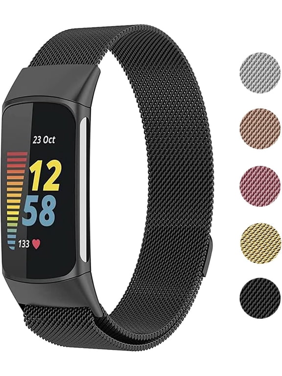 Metal Mesh Loop Bands Compatible with Fitbit Charge 5/Charge 6 Band for Women Men, Adjustable Stainless Steel Wristbands Replacement Straps for Charge 5/6 Activity Tracker