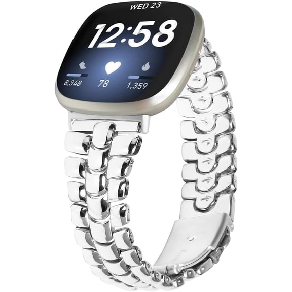 XIHAMA Metal Strap Compatible With Fitbit Versa 4/Sense2 for Women Men - Adjustable Stainless Steel Wristband Replacement Watch Band