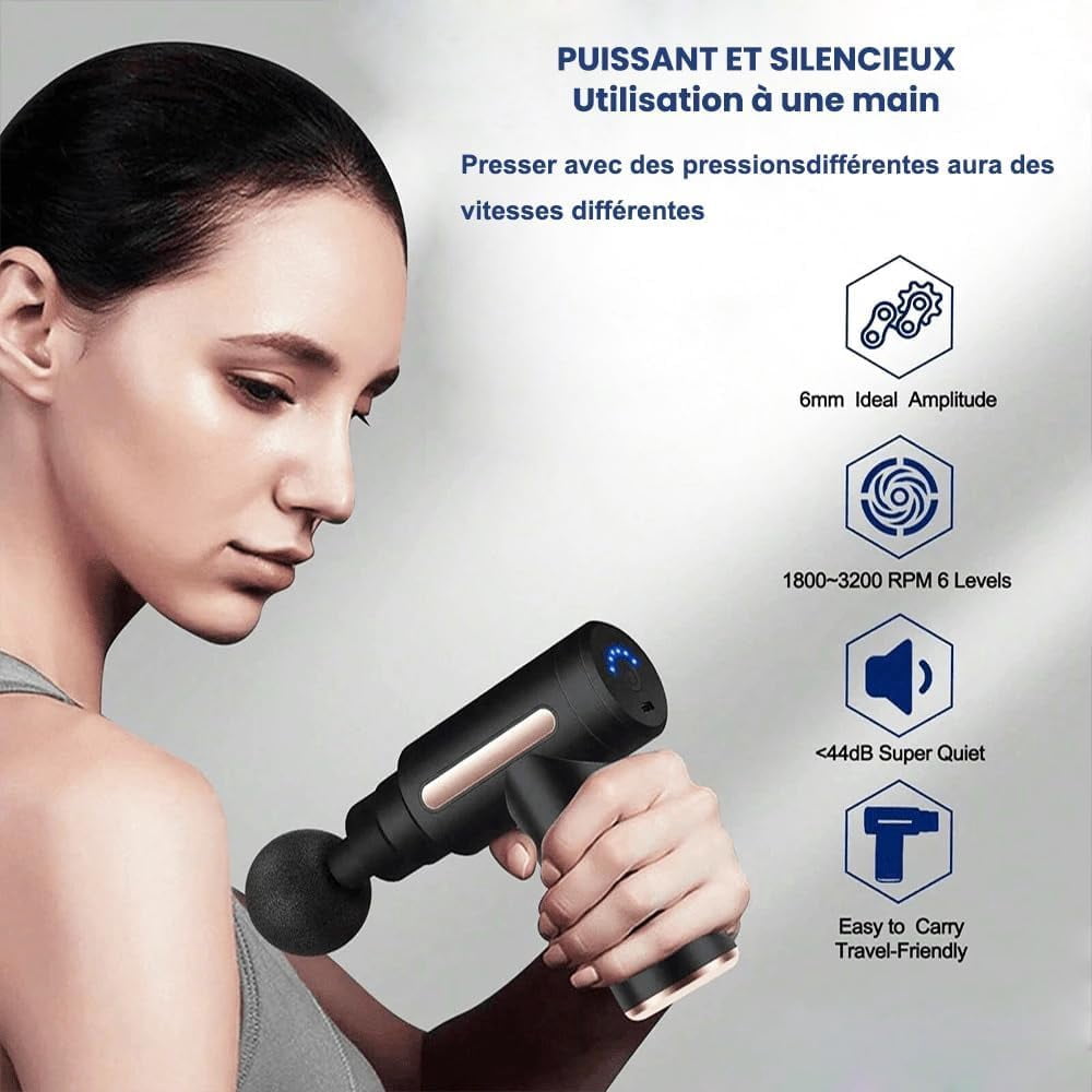 XIHAMA Muscle massage gun - 1 piece, 4 attachments, 6 speeds, percussive back and neck massage - Black