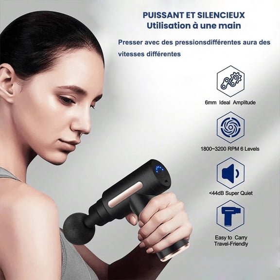 XIHAMA Muscle massage gun - 1 piece, 4 attachments, 6 speeds, percussive back and neck massage - Black