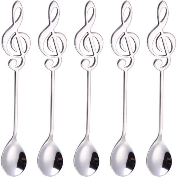 XIHAMA Musical Note Teaspoons - 5 Pieces, Creative Stainless Steel, for Dessert and Coffee