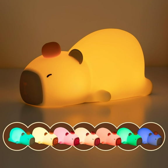XIHAMA Night Light for Kids, Cute Silicone Lying Flat Capybara Nursery Light for Baby Room and Toddler, Rechargeable LED Animal Decor Nightlight, Portable Kawaii Lamp Birthday Gift