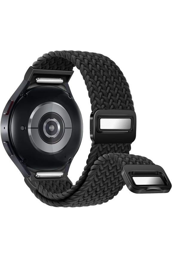 One Click No Gap Magnetic Braided Bands Compatible with Samsung Galaxy Watch 7 6 4 5 FE Band 40mm 44mm/Watch 6 4 Classic 47mm 43mm 42mm 46mm/Watch 5 Pro 45mm, 20mm Elastic Nylon Sport Strap Men