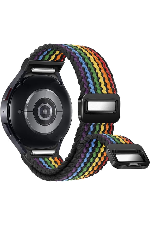 One Click No Gap Magnetic Braided Bands Compatible with Samsung Galaxy Watch 7 6 4 5 FE Band 40mm 44mm/Watch 6 4 Classic 47mm 43mm 42mm 46mm/Watch 5 Pro 45mm, 20mm Elastic Nylon Sport Strap Men
