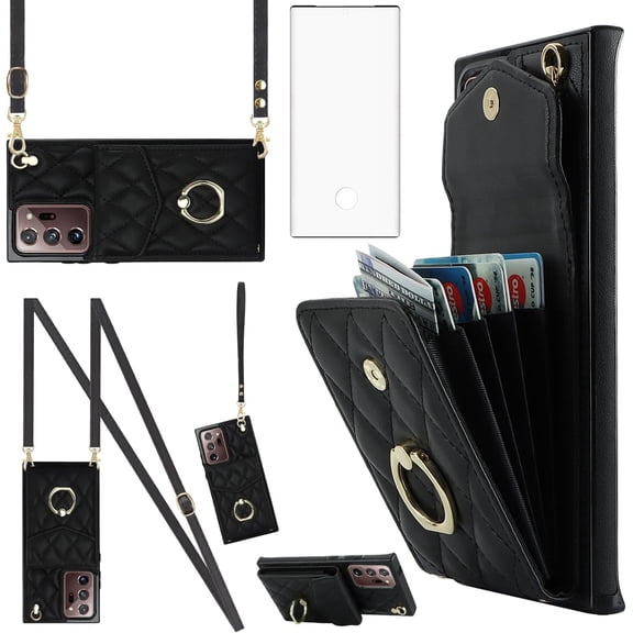 XIHAMA Phone Case Compatible with Galaxy Note 20 Ultra 5G Wallet Cover with Screen Protector and Ring RFID Blocking Card Holder Cell Note20 Plus Notes 20Ultra Note20+ U + 20+ Twenty Women