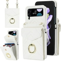 XIHAMA Phone Case Compatible for Galaxy Z Flip 3 5G 2021 Wallet Cover with RFID Blocking Ring Crossbody Wrist Strap Stand Card Holder Leather Slot Cell Accessories ZFlip3 Z3 Flip3 3Z Women Men