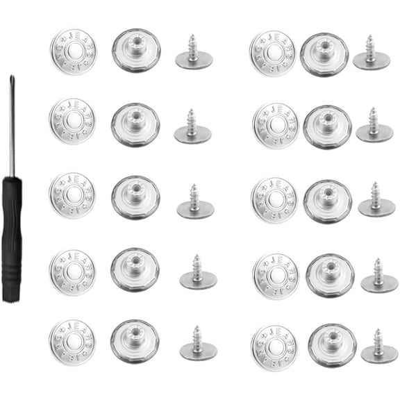 XIHAMA Removable jeans buttons - 10 pieces, 17mm, adjustable with screwdriver, silver