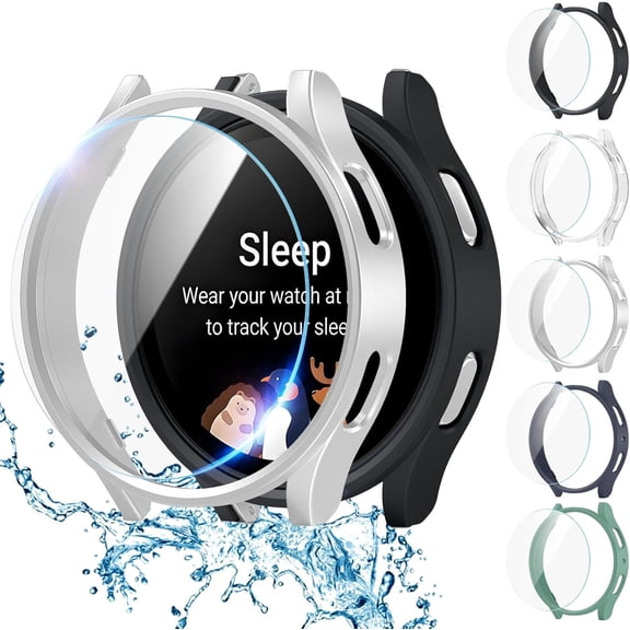 XIHAMA Screen Protector for Samsung Galaxy Watch 7 40mm 44mm, 5-Pack HD Tempered Glass One-Piece PC Hard Case for Samsung Galaxy Watch 7 40mm 44mm