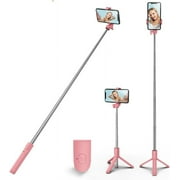 XIHAMA Selfie Stick Tripod,Stable Tripod Stand with Detachable Bluetooth Remote,Compatible with iPhone 15 Pro Max/15 Plus/14/13, Samsung, LG, Google Smartphones Pink