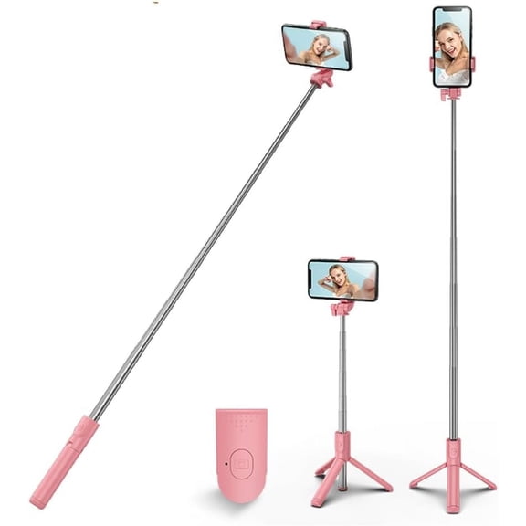 XIHAMA Selfie Stick Tripod,Stable Tripod Stand with Detachable Bluetooth Remote,Compatible with iPhone 15 Pro Max/15 Plus/14/13, Samsung, LG, Google Smartphones (Pink)