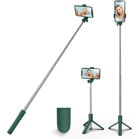 XIHAMA Selfie Stick Tripod with Detachable Bluetooth Remote for Smartphones, DarkGreen