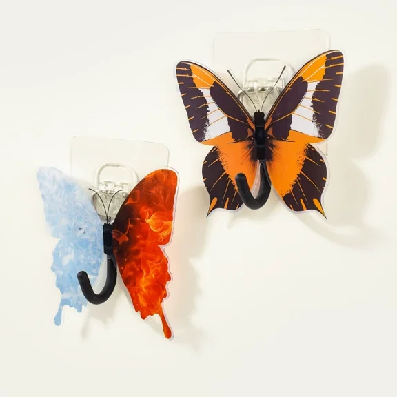 XIHAMA Set of 7 butterfly hooks - Stainless steel, PVC, silicone - No drilling required - Living room, bathroom, entryway