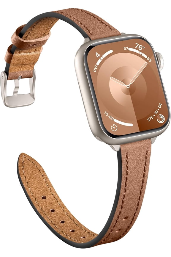 Slim Leather Bands Compatible with Apple Watch Band 38mm 40mm 41mm 42mm 44mm 45mm 46mm 49mm, Top Grain Leather Watch Thin Wristband for iWatch Ultra SE Series 10/9/8/7/6/5/4/3/2/1
