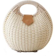 XIHAMA Straw Bags for Women, Hand-woven Straw Shell Bag Handle Ring Tote Retro Summer Beach Rattan Bag