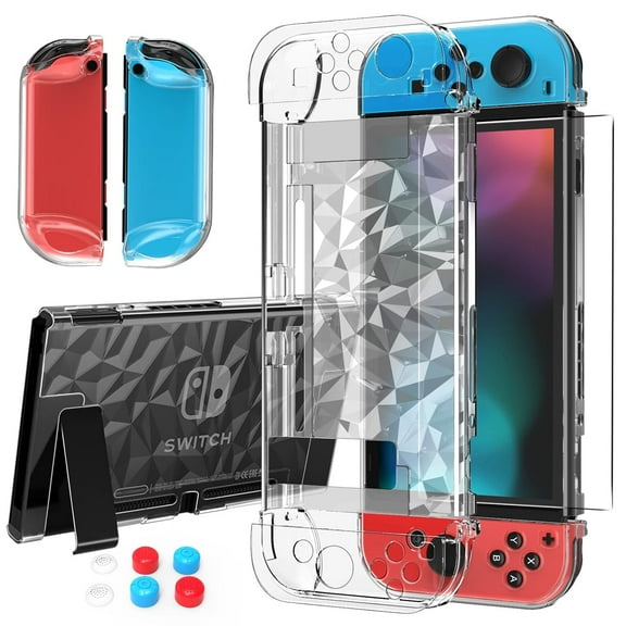 XIHAMA Switch Case for Nintendo Switch Case Dockable with Screen Protector, Clear Protective Case Cover for Nintendo Switch and JoyCon Controller with a Switch Tempered Glass Screen Protector
