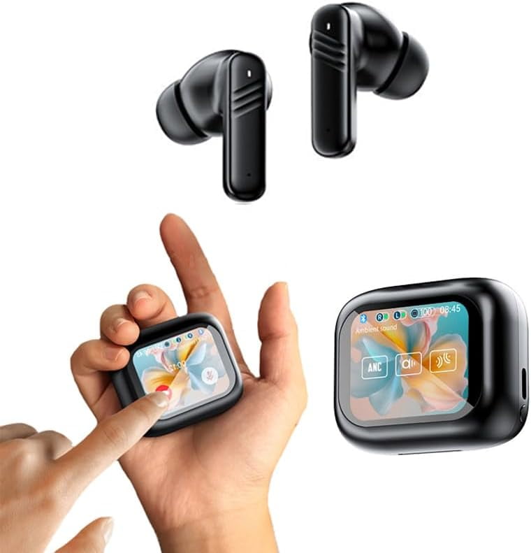 XIHAMA Touch screen earbuds Wireless Earbuds - Active Noise Cancelling Earbuds ANC with Smart Touch Screen - Ear Earbuds with Wireless Charging Case LED Display Deep Bass Earphones Headset with Built