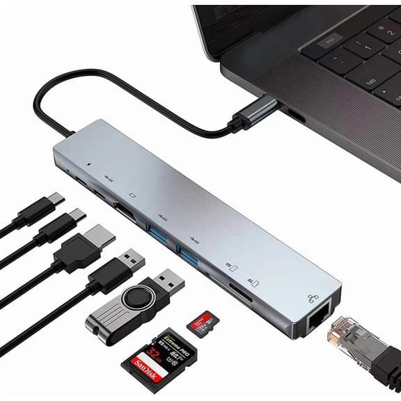 XIHAMA USB C Docking Station,8-in-1 Laptop Docking Station with 100W PD,4k30hz HDMI,Ethernet,USB-C 3.0/2.0 Ports,SD/TF Card Reader,Type-C Hub Multiport Adapter for Lenovo,Surface,MacBook Laptops