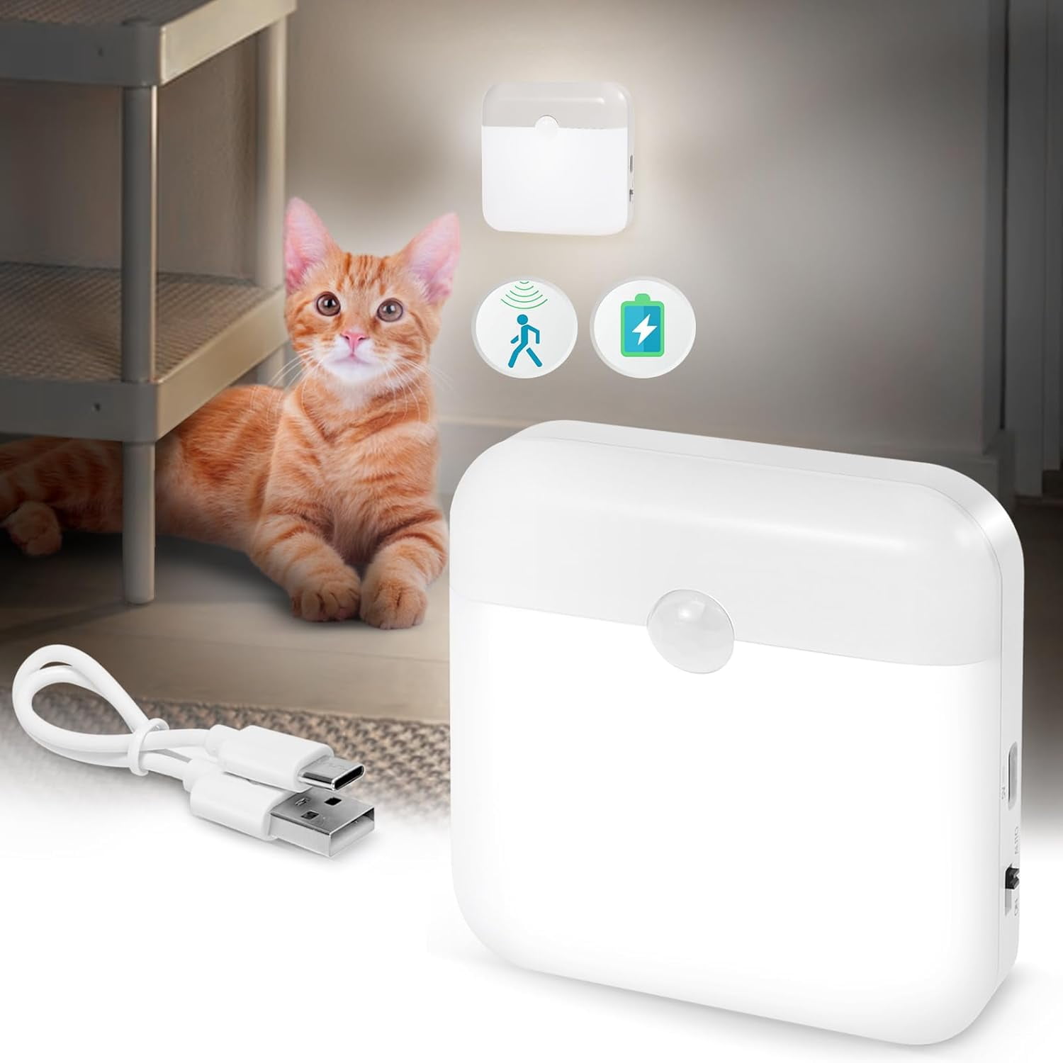 XIHAMA USB Rechargeable Battery Night Light Indoor,Stick-on Motion Sensor Puck Night Lights-No Need Plug Into Wall, Mini Motion Sensor Closet Lights for Stair Hallway Bedroom Toilet Cabinet