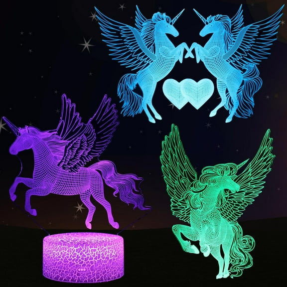 XIHAMA Unicorn Night Light for Girls Bedroom, 3D Illusion Lamp, 3 Patterns 16 Colors Changing Dimmable Room Dcor, Smart Touch & Remote Control, Birthday Gift Toy Toddler Kids Teenage