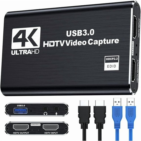 XIHAMA Video Capture Card, USB 3.0 Capture Card, 4K HDMI Loop-Out, 1080P 60FPS Video Recorder for Xbox Series X/S,Xbox One X/S,PS4,OBS,Camera,Gaming,Streaming,Broadcasting