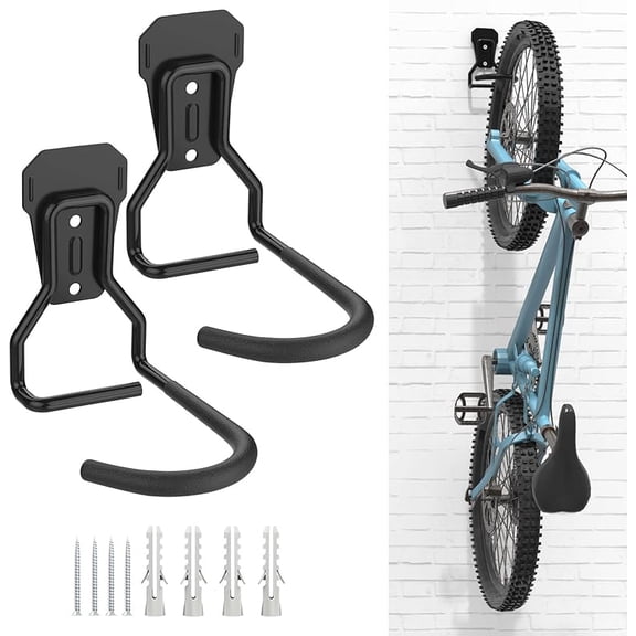 XIHAMA Wall-mounted iron bicycle hook, set of 2 vertical L-shaped storage rack for home or garage, black