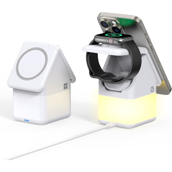 XIHAMA Wireless Charging Station with Night Light, 3-in-1 Magnetic Charging Stand for iPhone 15/14/13/12 Series, iWatch, AirPods 3/2