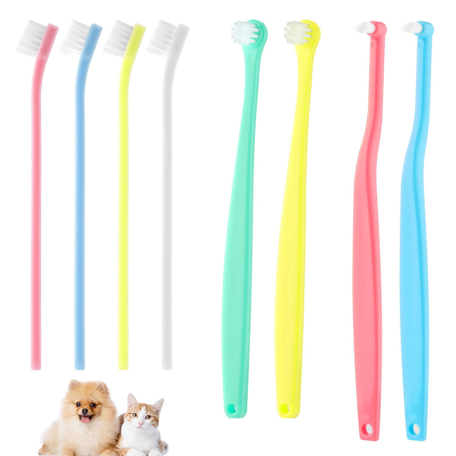 8-Piece Pet Toothbrush Kit - 3 Style Dental Care Brushes For Cats And Small Dogs