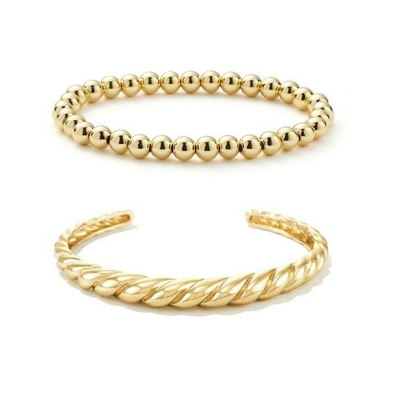 XIJIN 2Pcs Dainty Gold Twisted Chunky Bangle Cuff Bracelet for Women