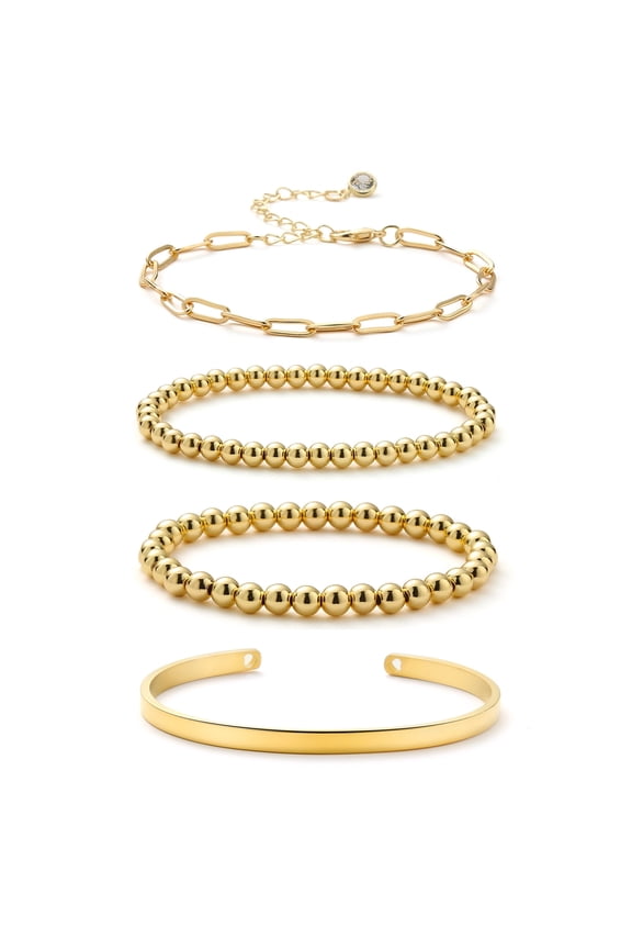 4Pcs Gold Beaded Bracelets for Women Stretch Bead Ball Bracelet Set