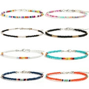 XIJIN 8Pcs Handmade Beaded Anklets for Women Girls Boho Colorful Beads Ankle Bracelets Set