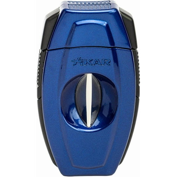 XIKAR Flip Dual Cigar Cutter - Versatile 64-Ring Gauge V-Cut & Straight Cut, Premium Stainless Steel Blades, Spring-Loaded Release, Built-in Cigar Rest, Textured Grip Cigar Snipper - Blue