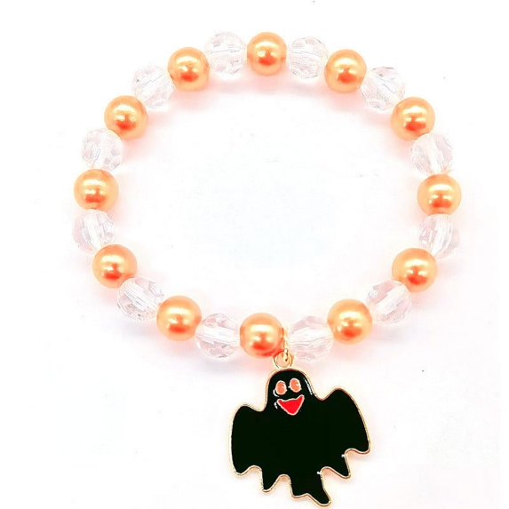XIKEDUO Halloween Hand Beaded Hand Decorated Pumpkin Halloween Orange Bracelet Happy Halloween Stretch Bracelets Set Holiday Jewelry Gift
