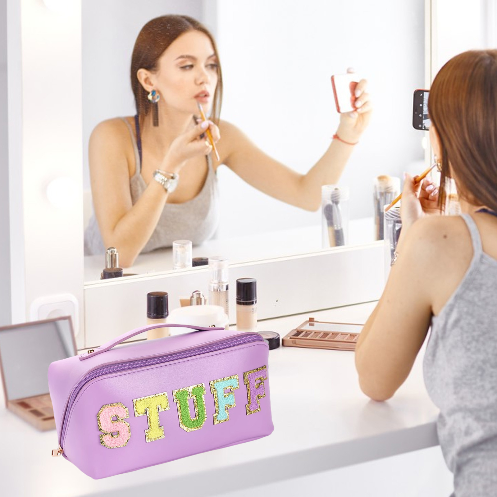 XIKEDUO Initial Makeup Bag Large Capacity Personalized Cosmetic Bag