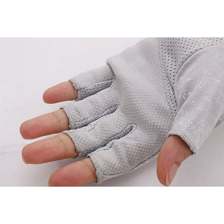 Xilong Lightweight Summer Fingerless Gloves Men Women UV Sun Protection Driving Cotton Gloves Nonslip Touchscreen Gloves-Gray, adult Unisex, Size: One