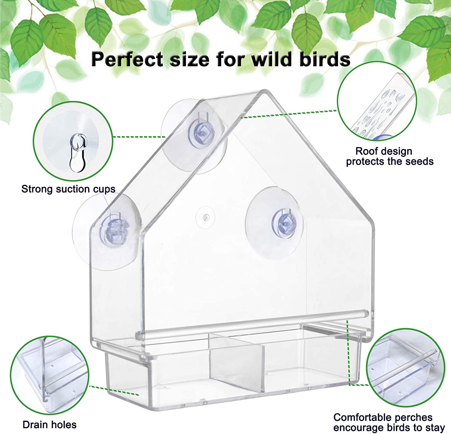 XILONG Window Bird Feeder,Clear Window Bird Feeders with Strong Suction