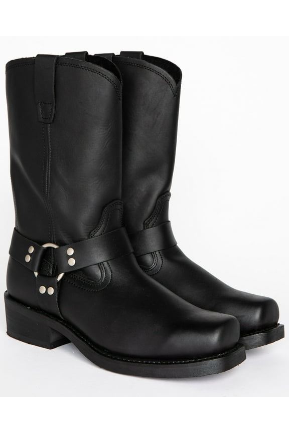 Cowboy Boots for Men Square Toe Pull on Western Boot Leather Mid Calf Casual Work Boots