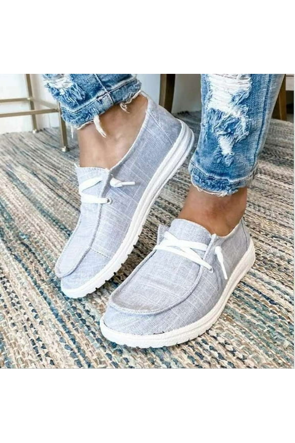 Women's Lace-up Loafers Lightweight Casual Boat Shoes with Arch Support Slip-on Sneakers Walking Canvas Shoes
